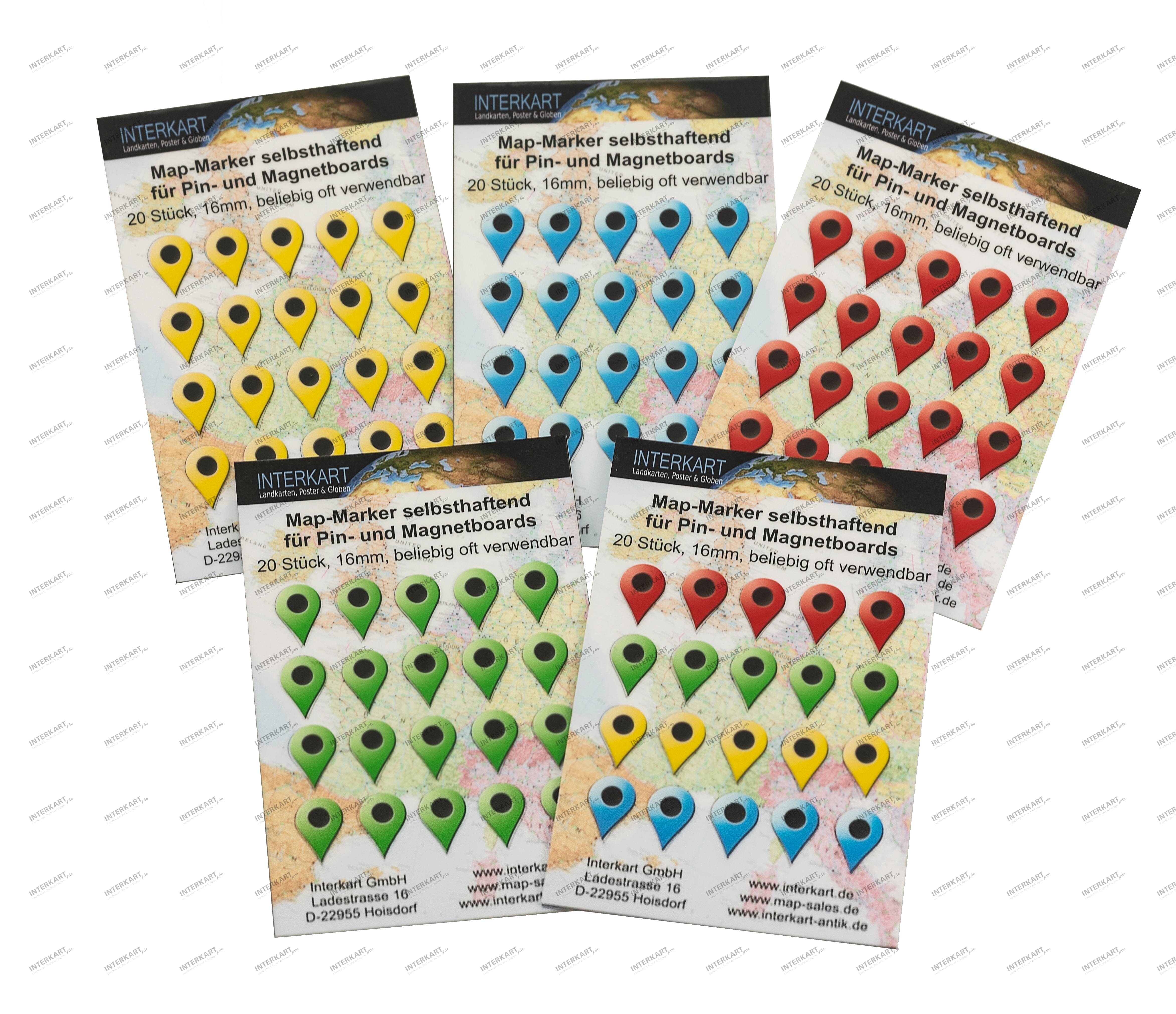 20 Map Marker in verschiedenen Farben 16mm