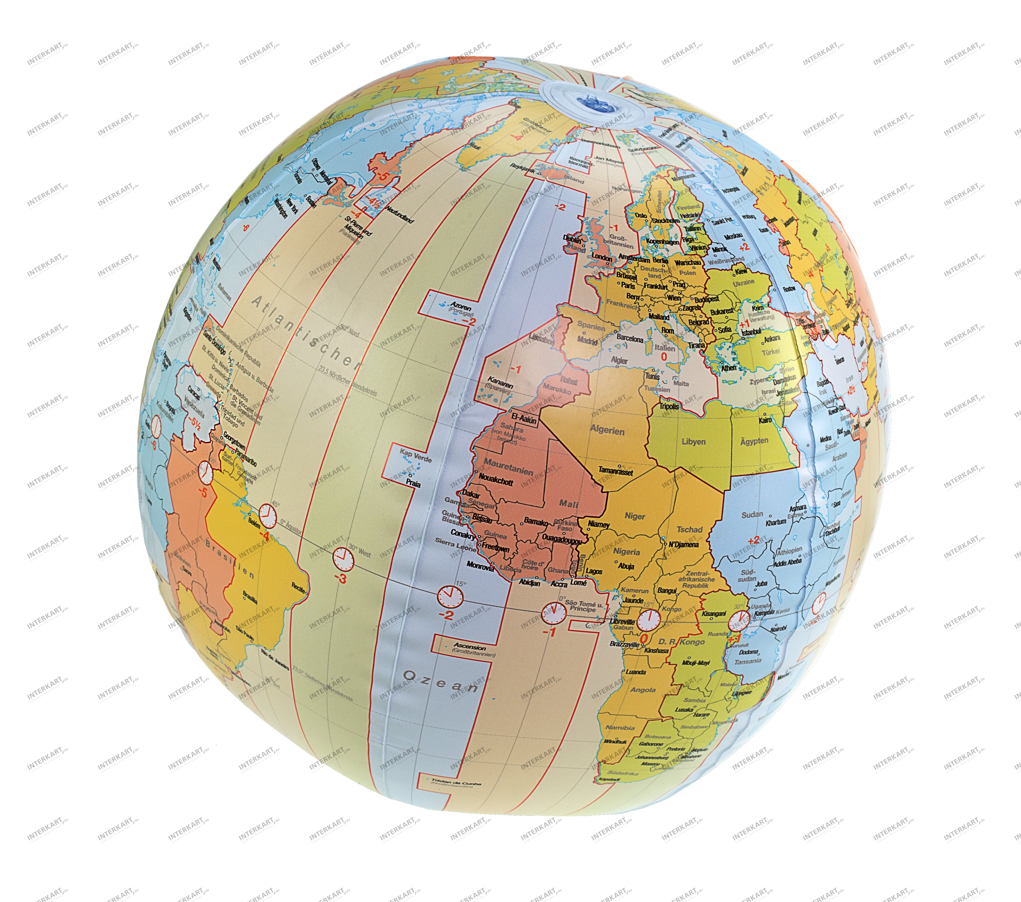Aufblasbarer Globus mit Zeitzonen deutsch
