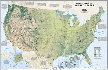 Physikalische USA Landkarte - US Karte von National Geographic