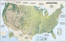 Physikalische USA Landkarte - US Karte von National Geographic