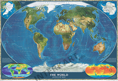 Satelliten Weltkarte 109 X 76cm
