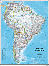 Political South America Wall Map from National Geographic