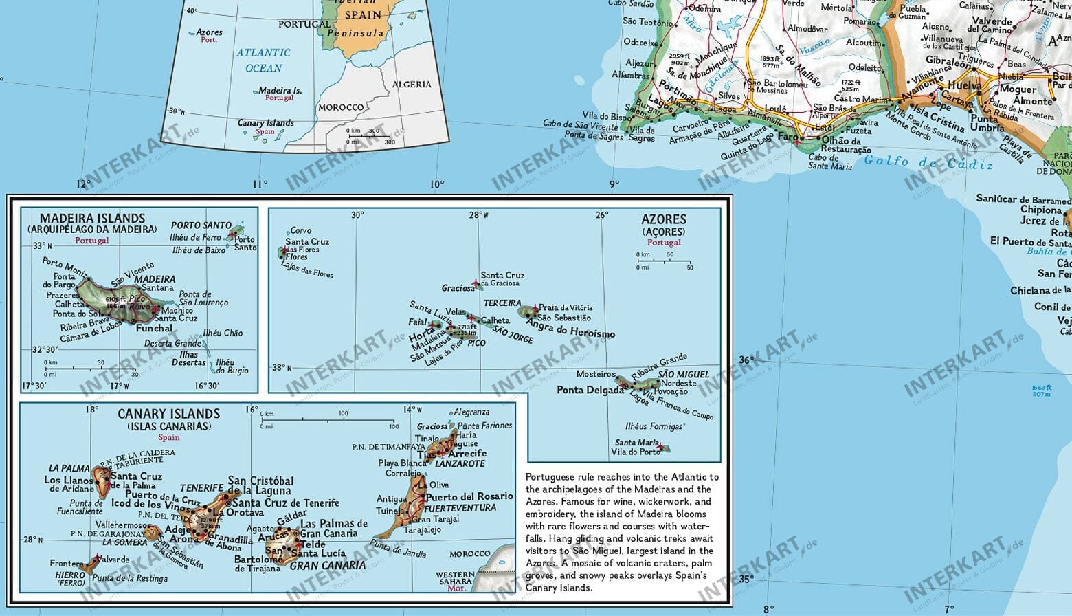 Spain Portugal Wall Map 84 X 56cm