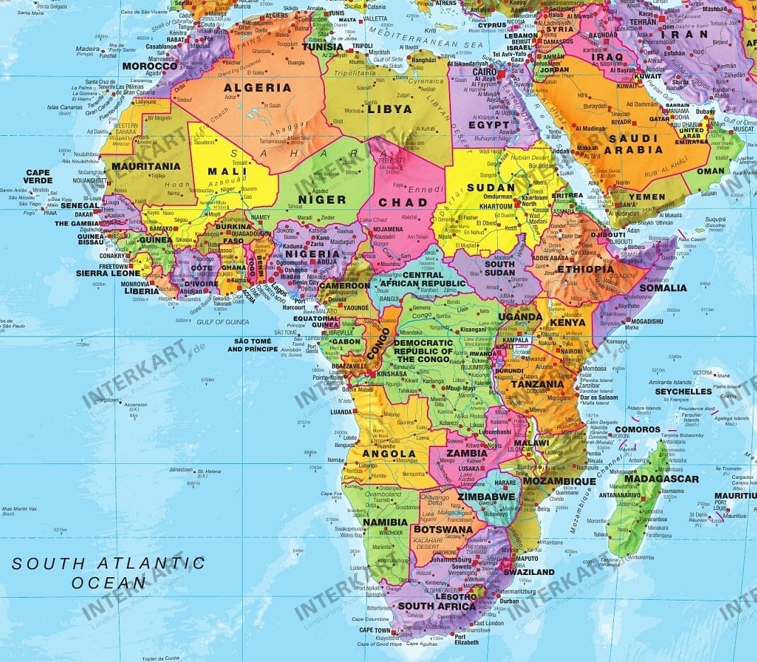 politische Weltkarte mit Maßstab