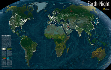 Satelliten Weltkarte Erde bei Nacht von National Geographic