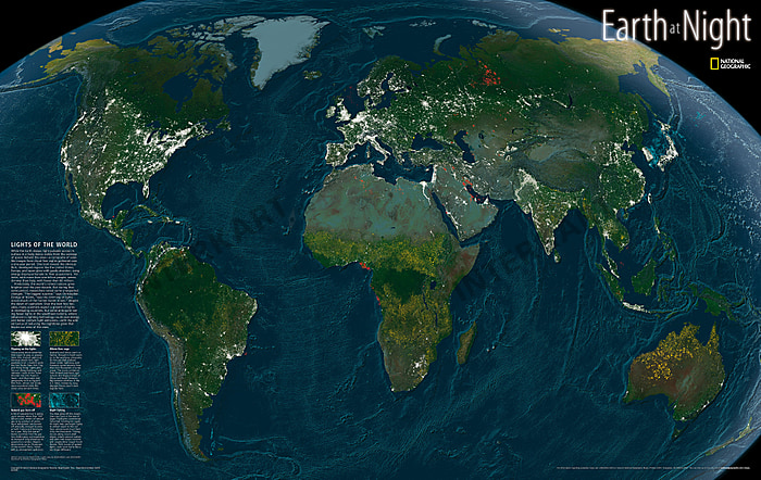 Earth At Night Satellite World Map