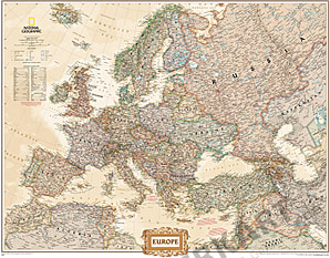 Europa Karte Poster antiker Stil im Standardformat National Geographic