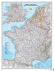 Kort over Frankrig og Benelux landene National Geographic