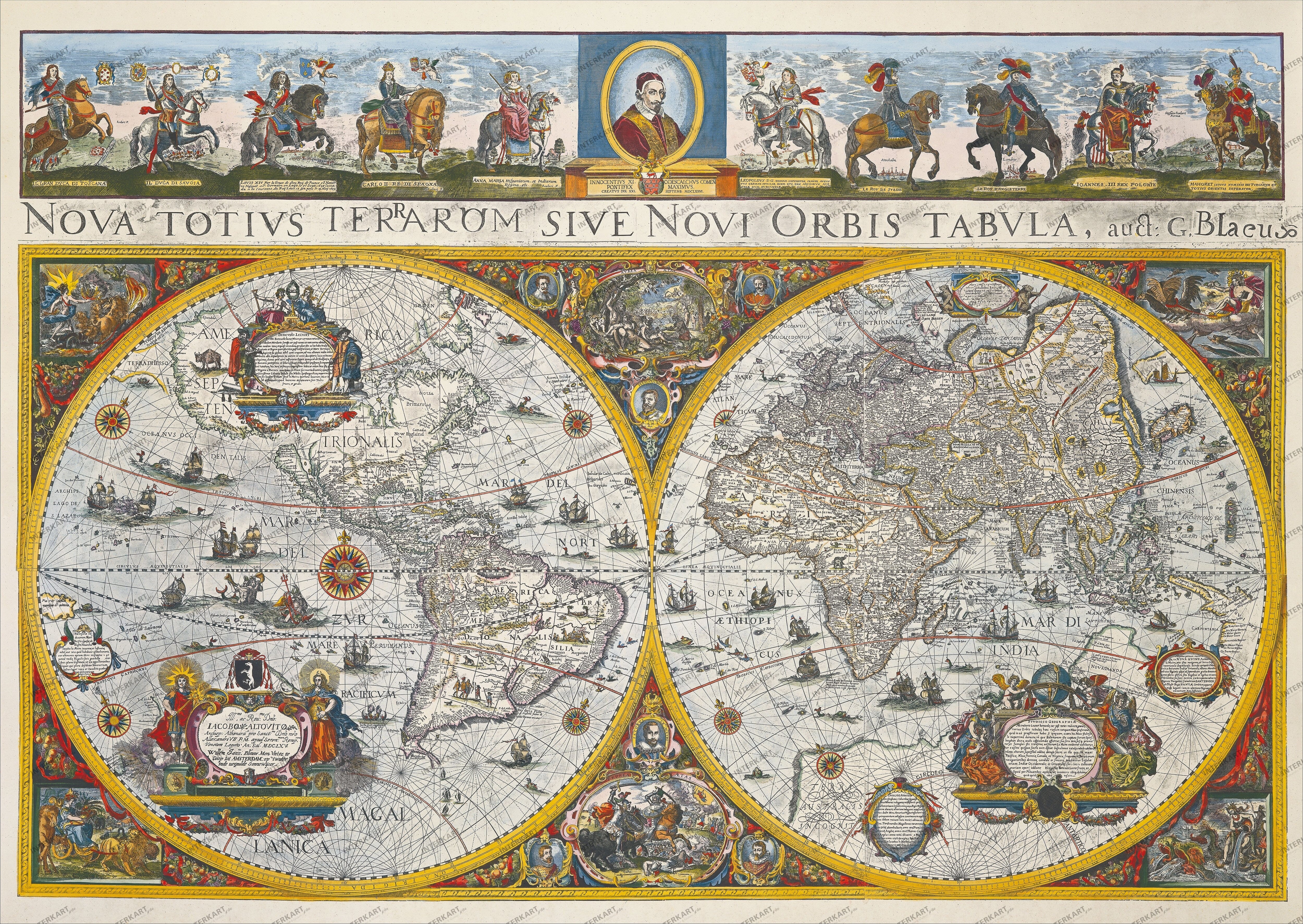 Blaeu's Weltkarte (1665) XL 160 x 110cm