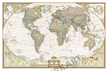 World map poster from National Geographic in antique style