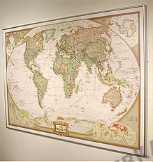 Executive Antike Weltkarte - Pinnwand, aufgezogen und berahmt (Farbe: Gold)