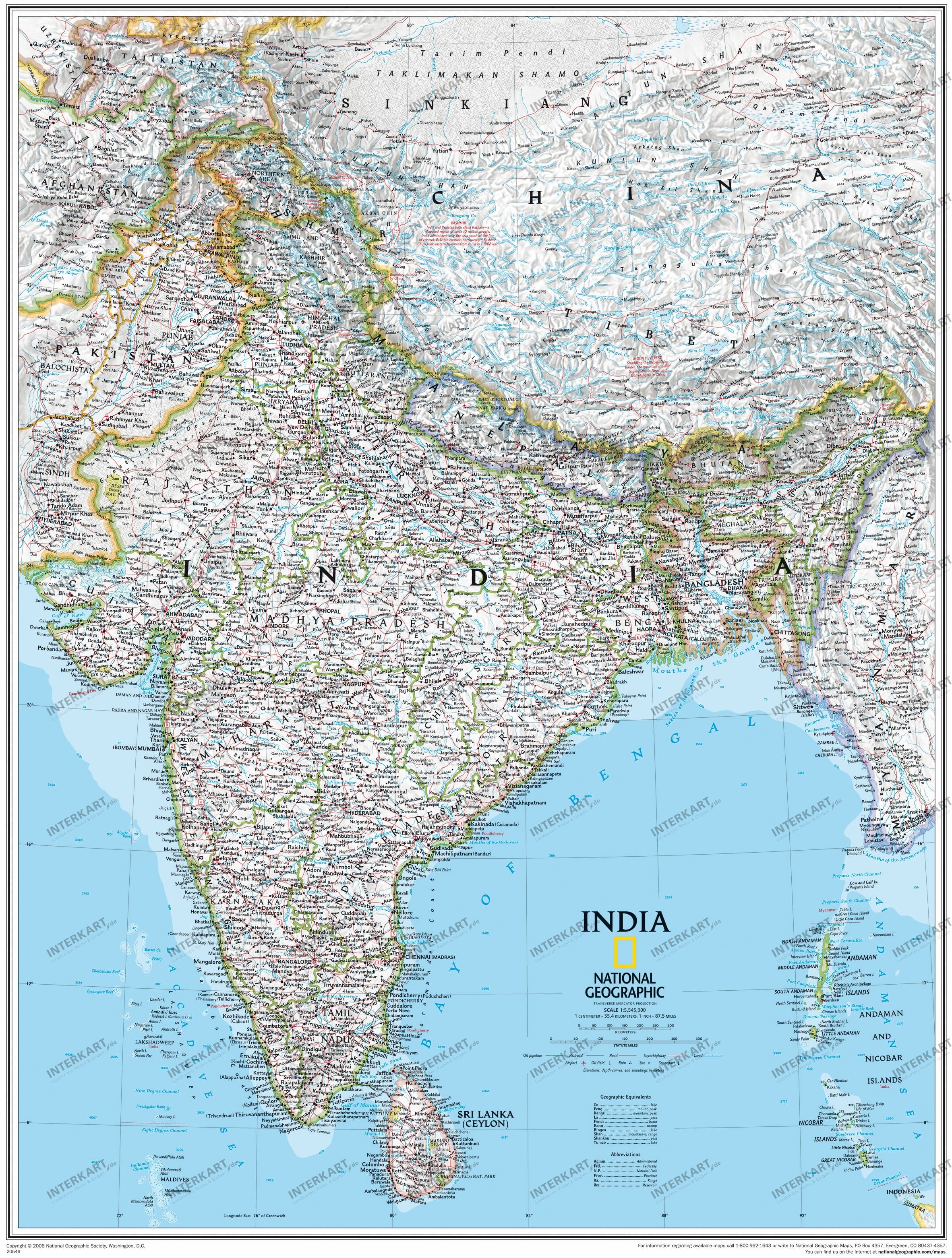 Papier laminiert GA Physikalische Karte Indien A0 Size 84.1 x 118.9 cm 