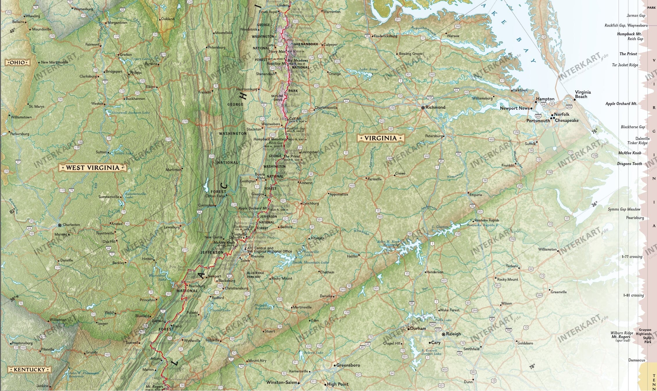 National Geographic Appalachian Trail Appalachian Trail Map 46 X 122Cm