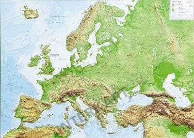 3D Raised Relief Map Europe Poster small