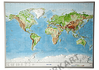 3D Raised Relief World Map english labeled