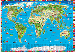 Illustrierte Kinderweltkarte als Poster