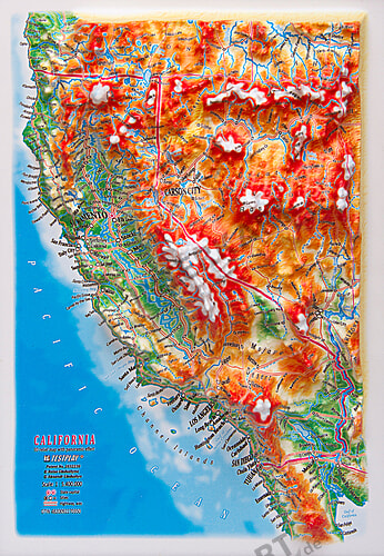 3d Relief Panoramic Map California In A4 Size