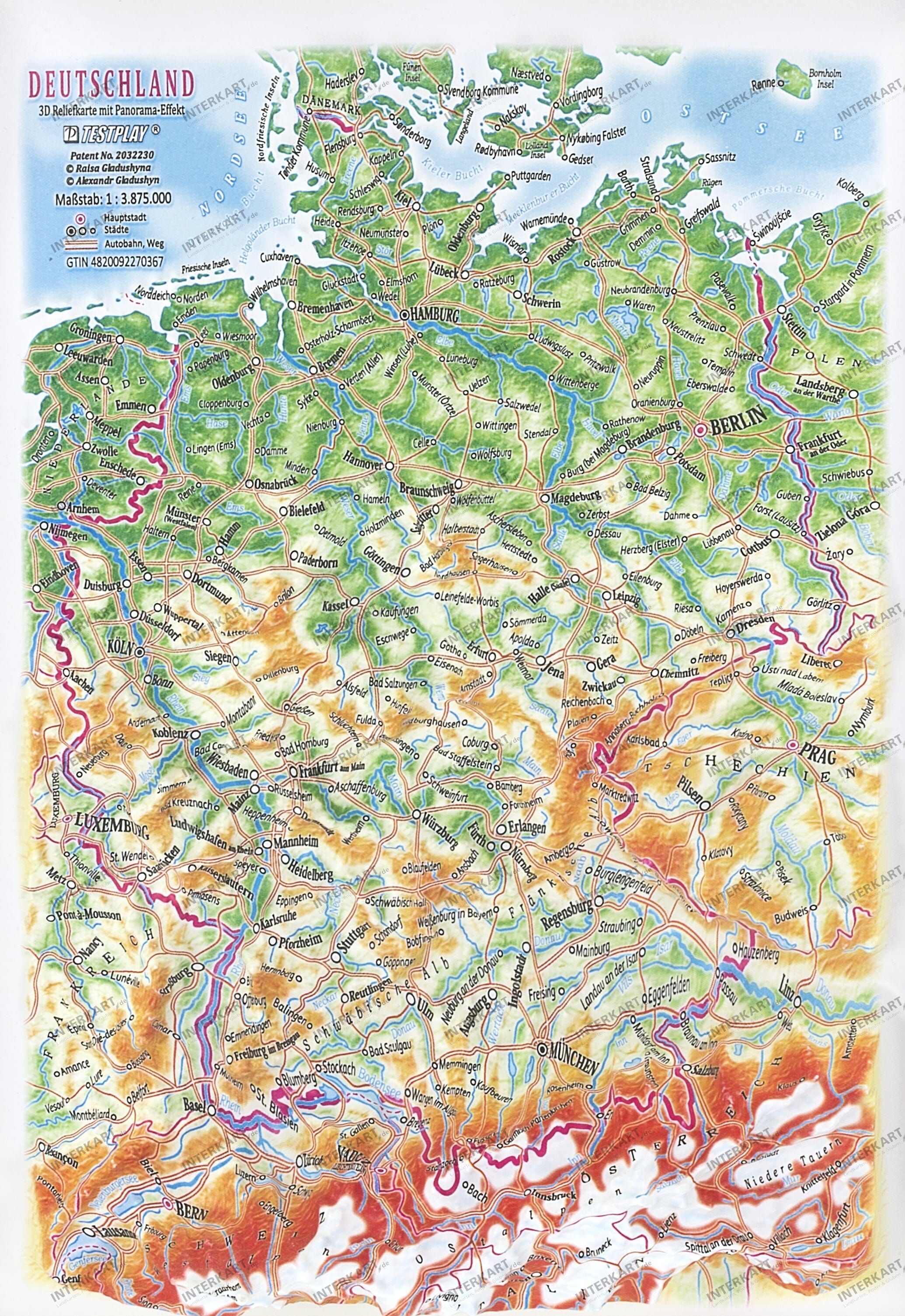 3d Relief Tyskland Kort Panorama A4