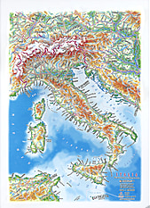 3D Relief Panoramakarte Italien A4 Format