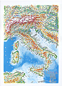 3D Relief Panoramakarte Italien A4 Format