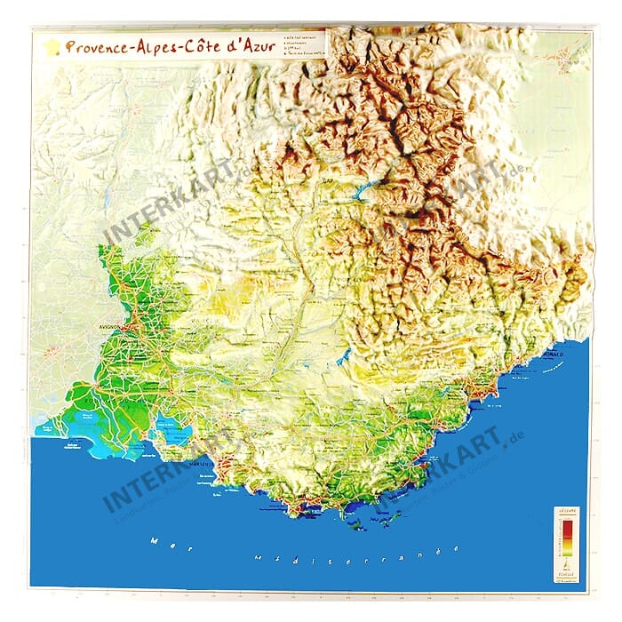 3D Relief Map Alps and Côte d' Azur small 42 x 42cm