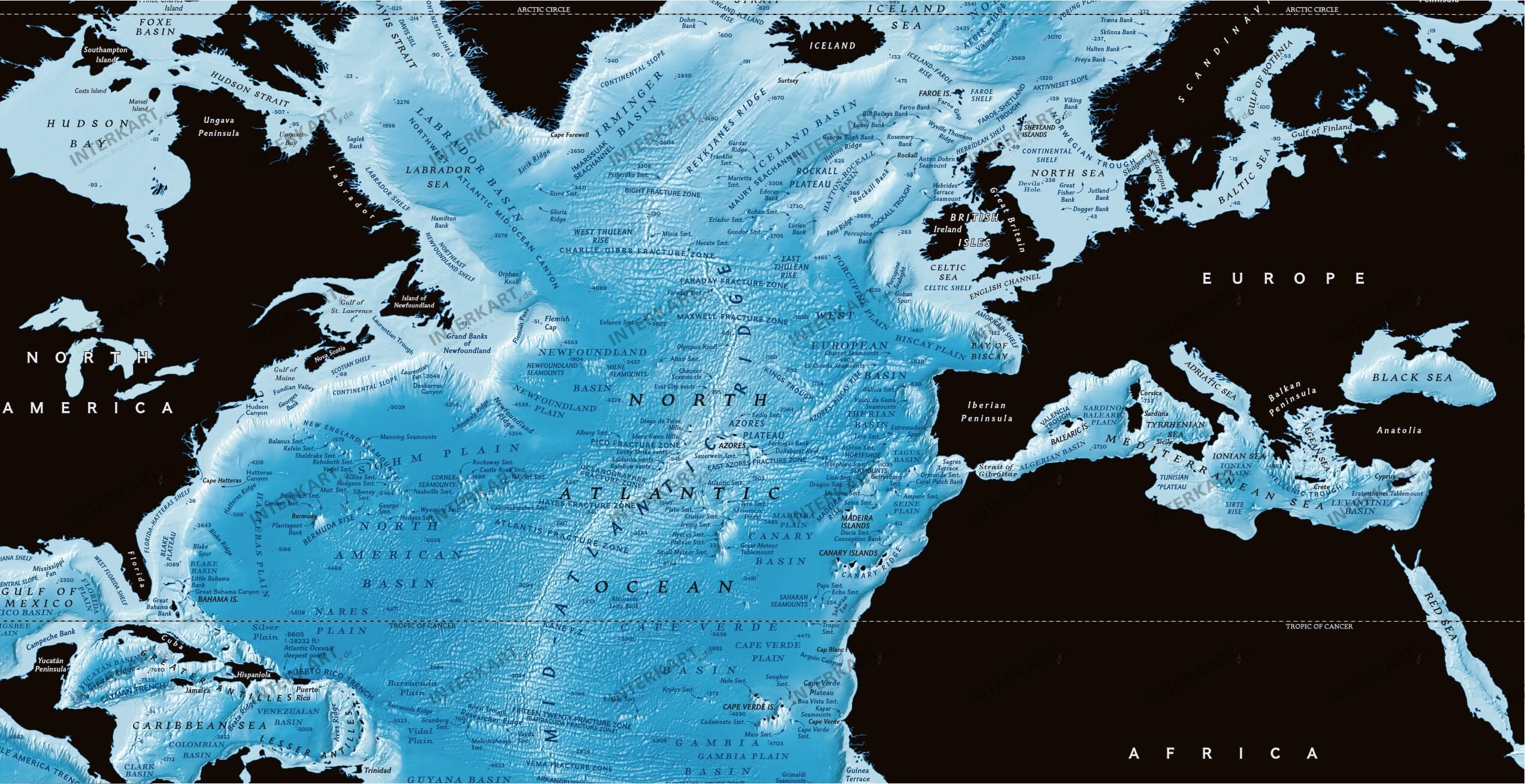 Ocean Floor Map Atlantic Ngs Atlantic Ocean Floor Wall Map atlantic ocean floor 73 x 91cm