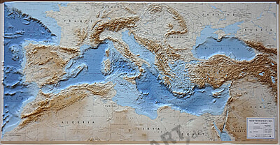 3d Relief Karte Mittelmeer 121 X 64cm