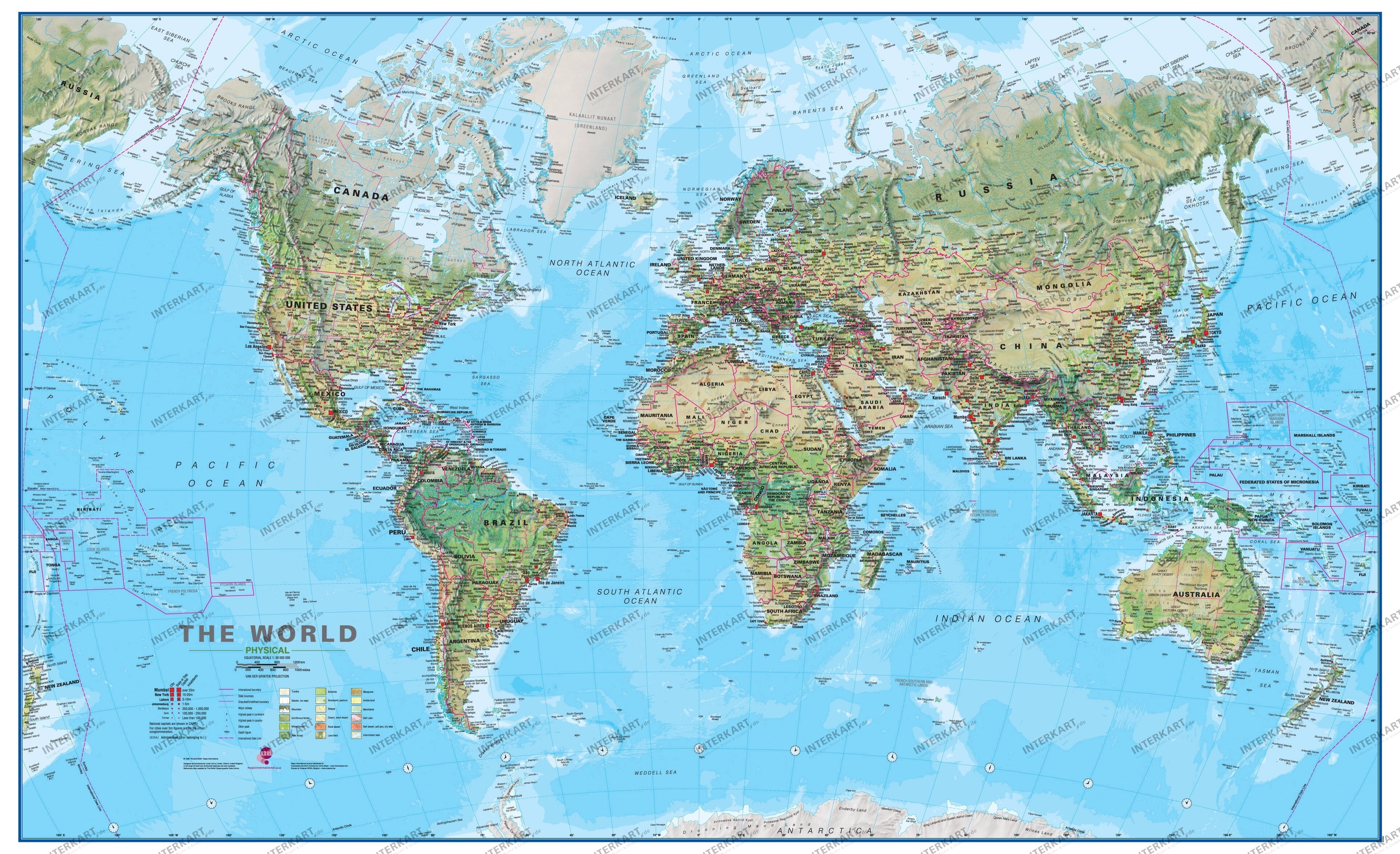 Physical World Map 1:30 Mio - Magnetic Board