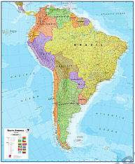 Südamerika Karte politisch - Südamerika Landkarte als Poster Wandkarte