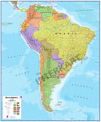 Sudamerika Karte Politisch 100 X 1cm