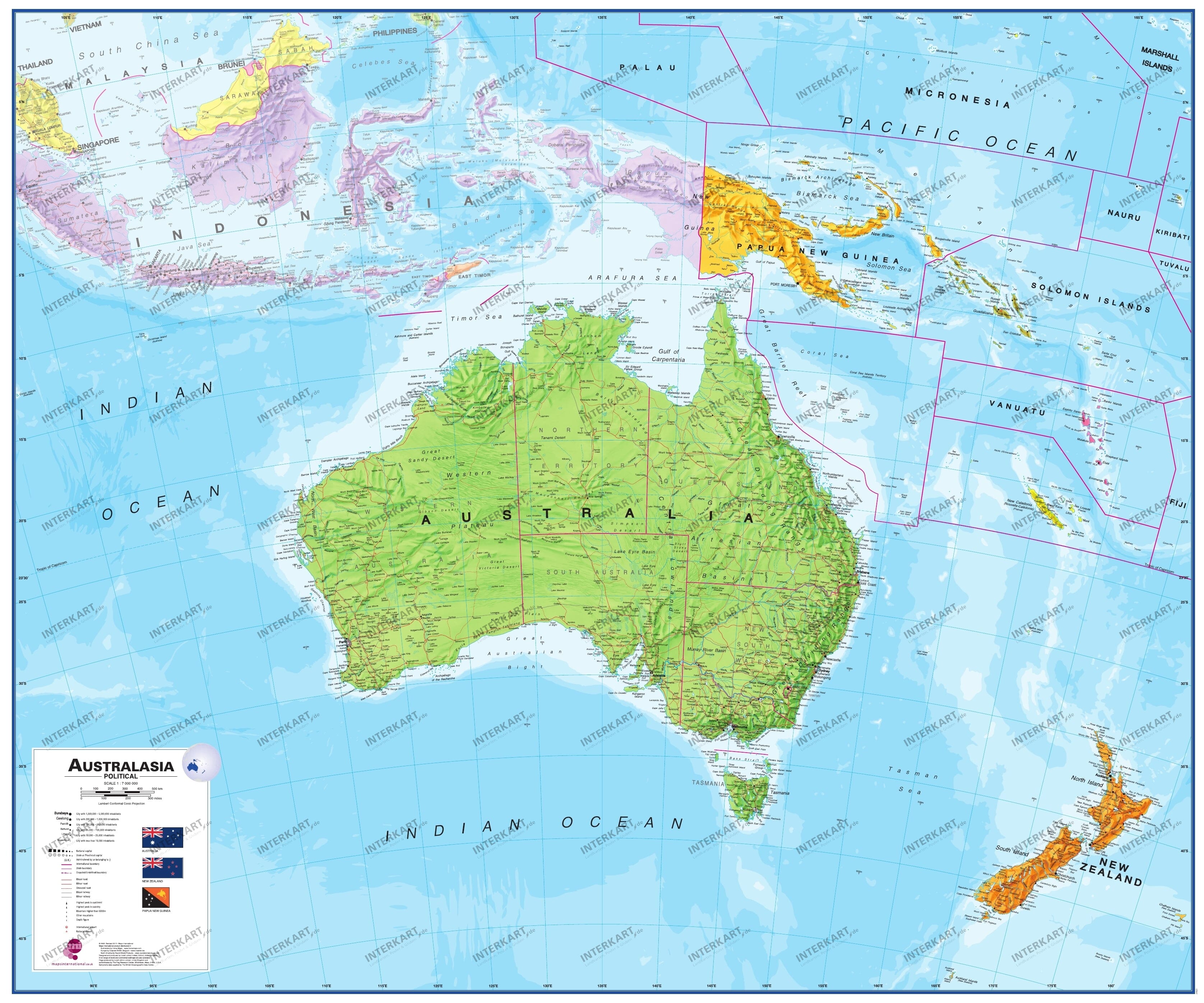 Australien Asien Landkarte Politisch 120 X 100cm