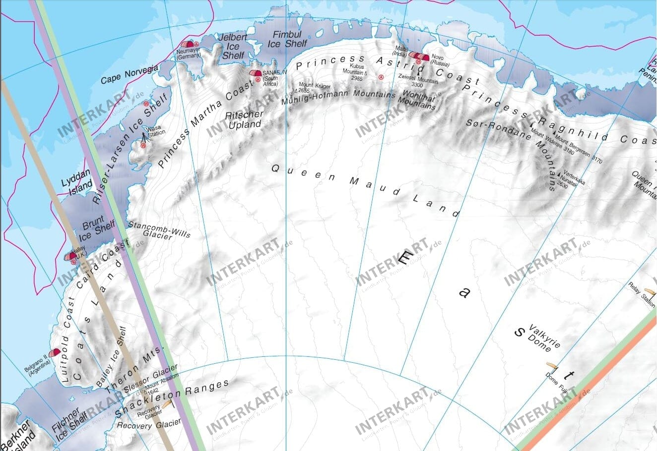 Antarctica South Pole Wall Map 120 X 100cm