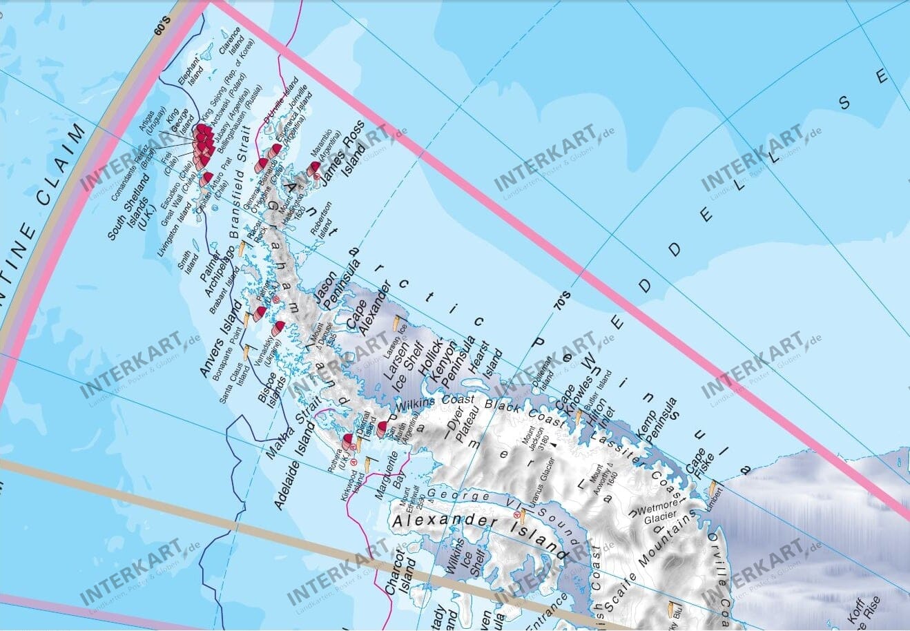 Poster Antarktis Südpol Landkarte laminiert Querformat 120x100cm #110063L 