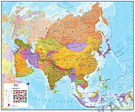 Politisk kort over Asien 120 x 100cm Politisk kort over Asien 120 x 100cm