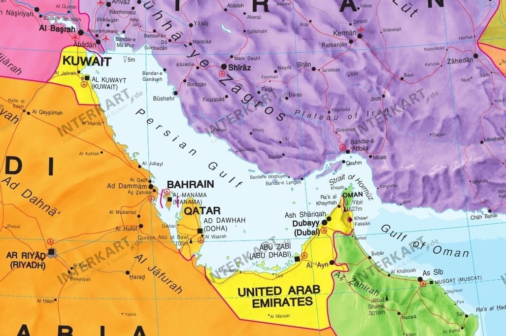 Karte des Nahen Ostens mit Landformen