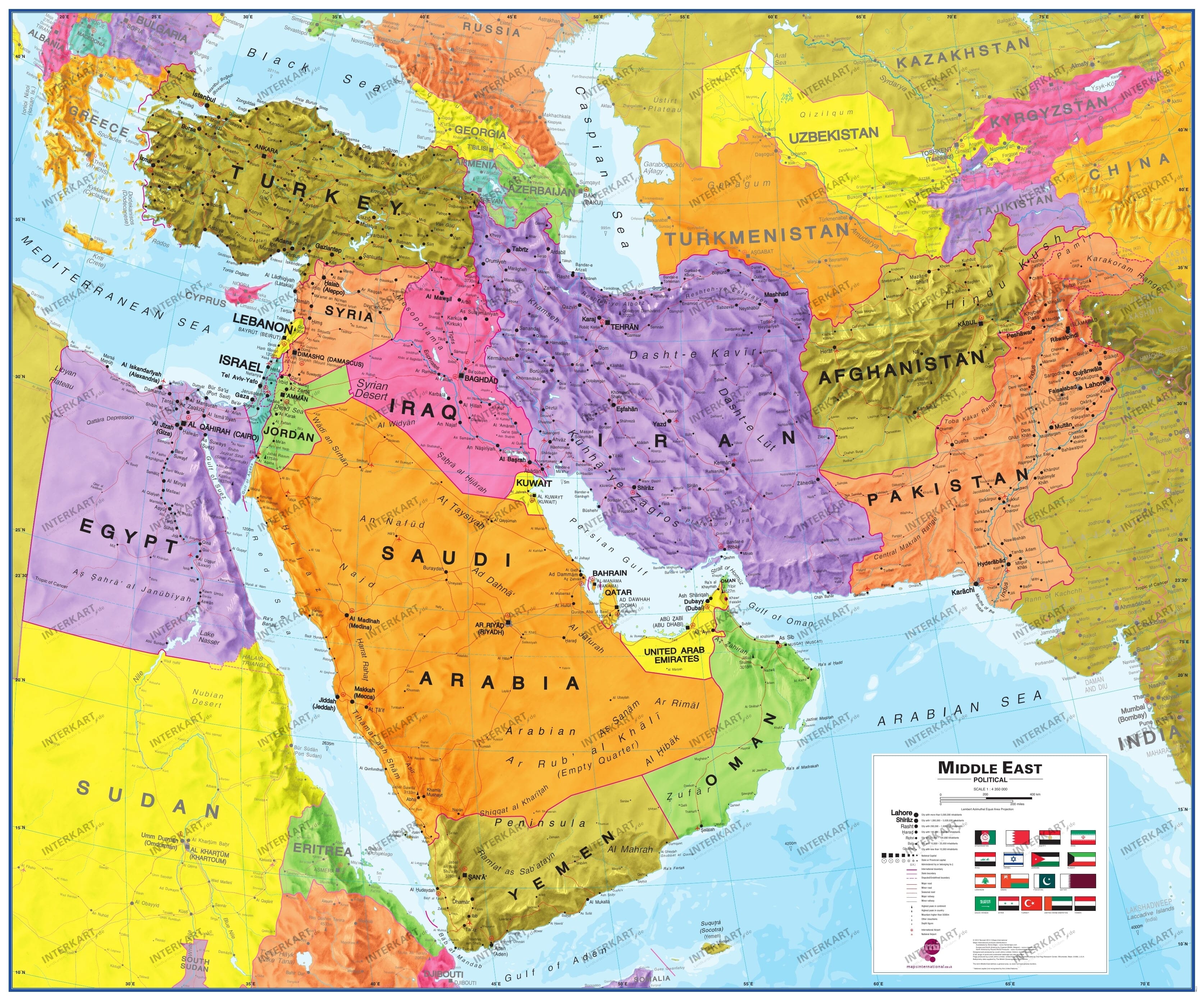 Karte des Nahen Ostens mit Landformen