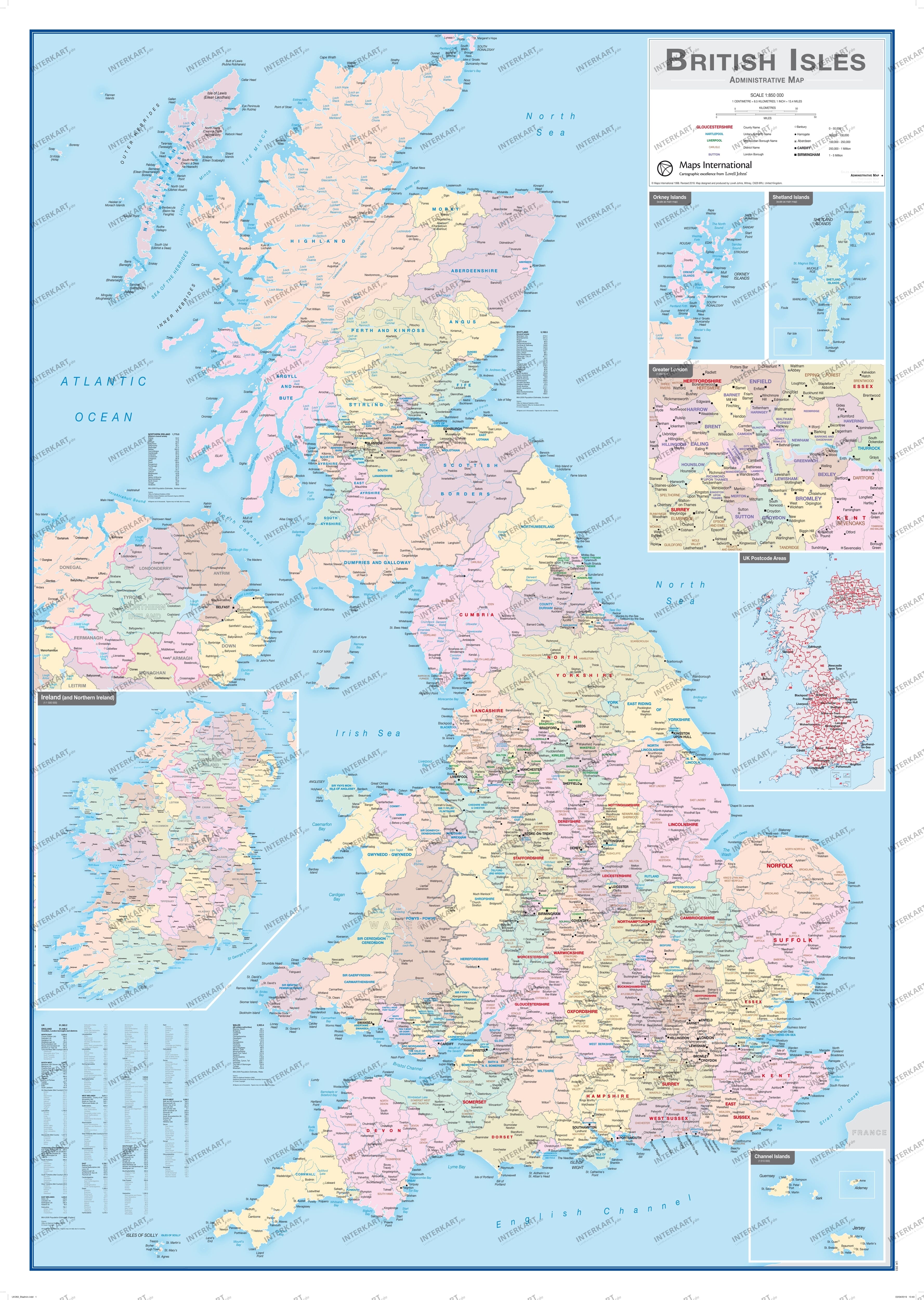 British Isles Administrative Wall Map 84 x 119cm