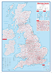 Britische Inseln Postleitzahlenkarte 84 x 119cm