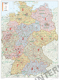 Postleitzahlenkarte Deutschland Plz 98 X 129cm