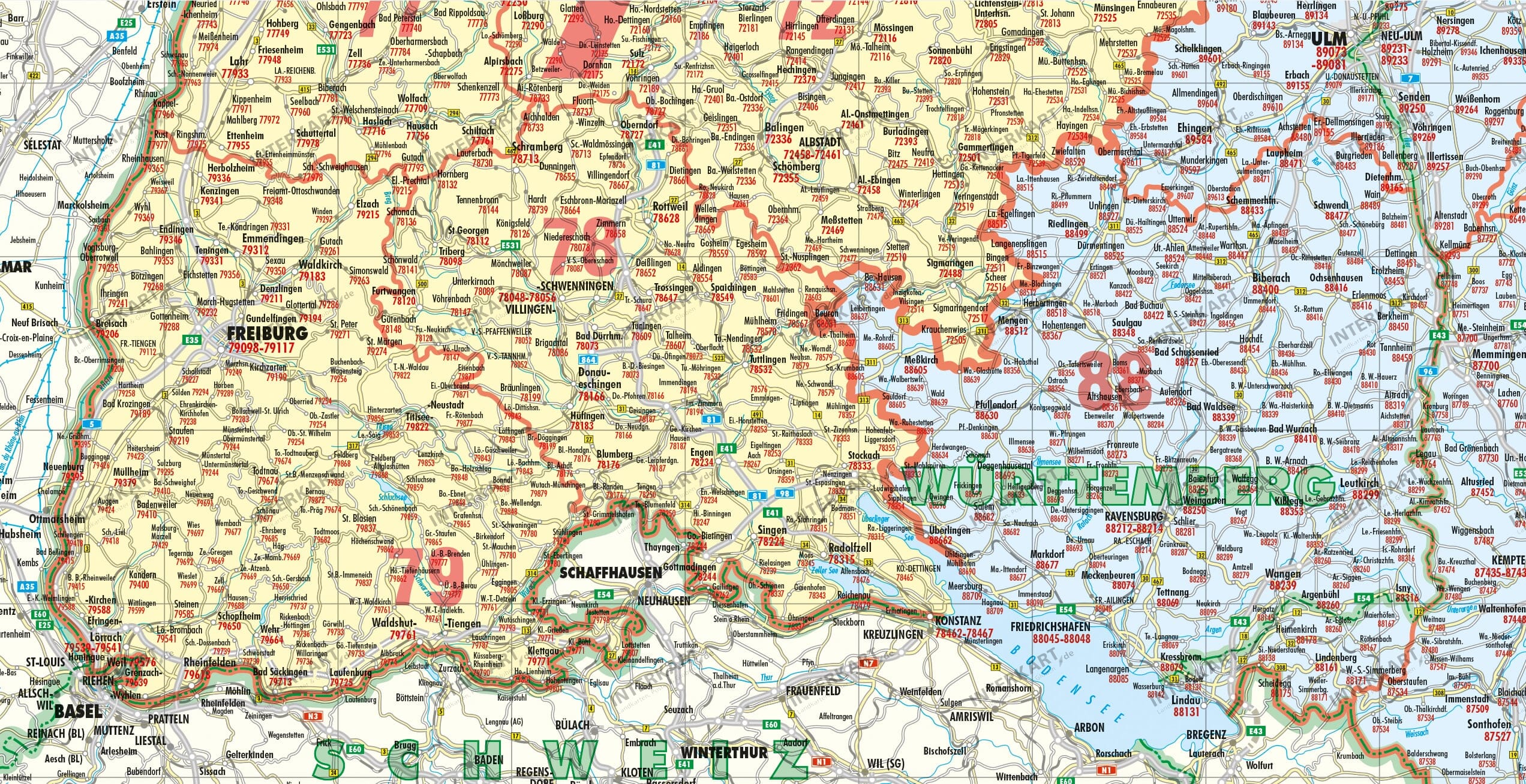 Postleitzahlenkarte Suddeutschland