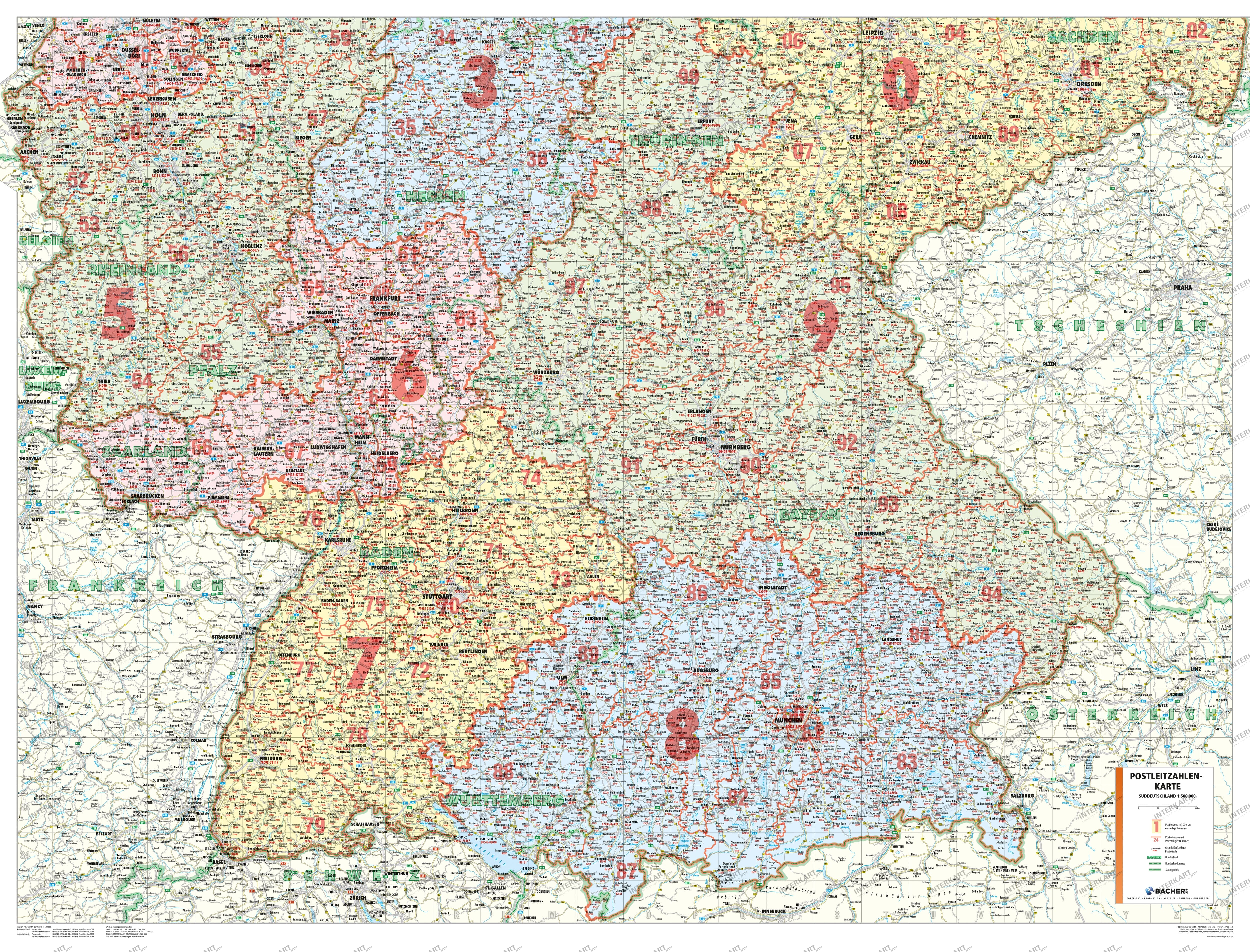 Postleitzahlenkarte Suddeutschland