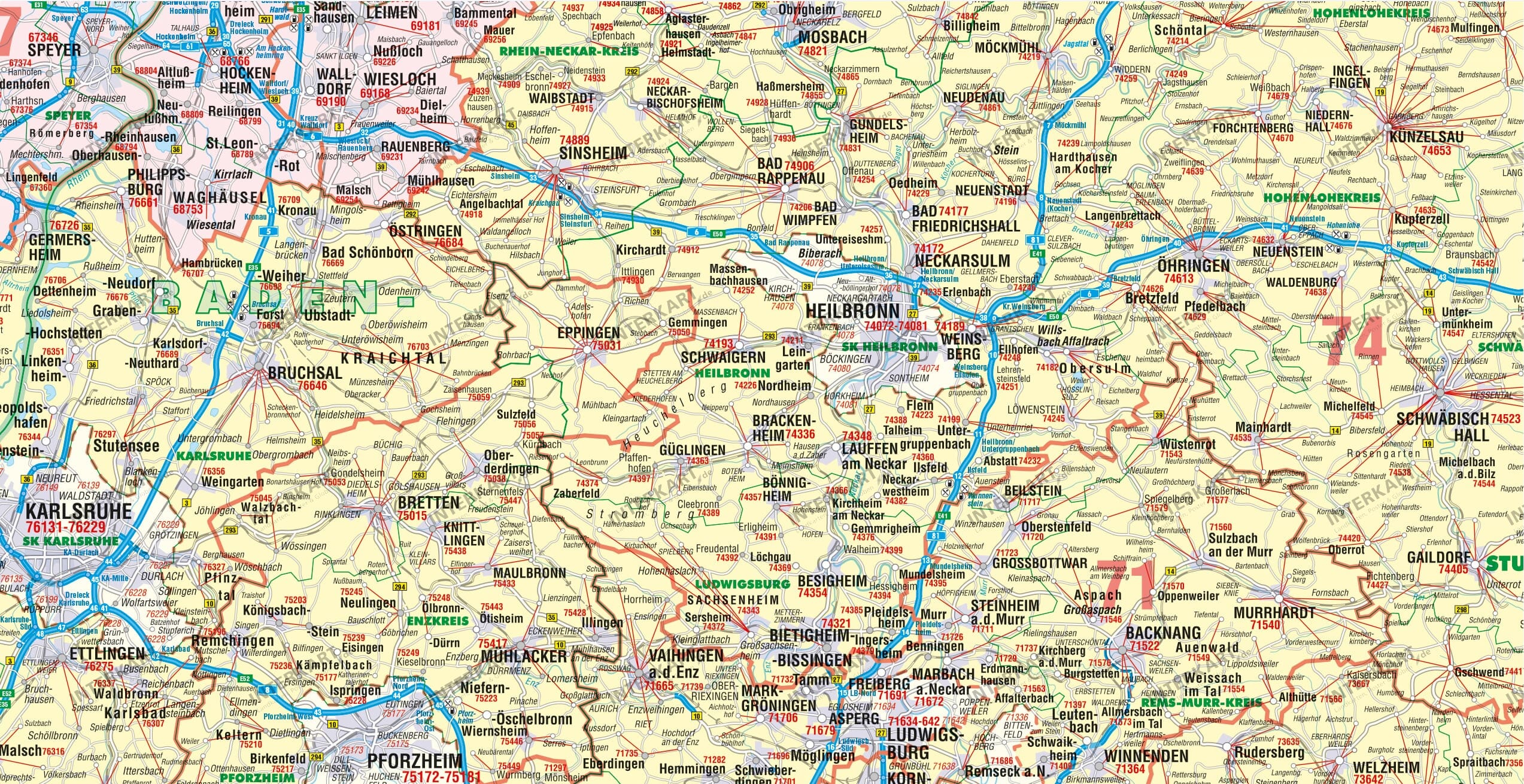 Postleitzahlenkarte Baden Wurttemberg