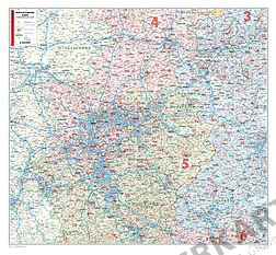 Postcode Wall Map North Rhine Westphalia 107 x 98cm