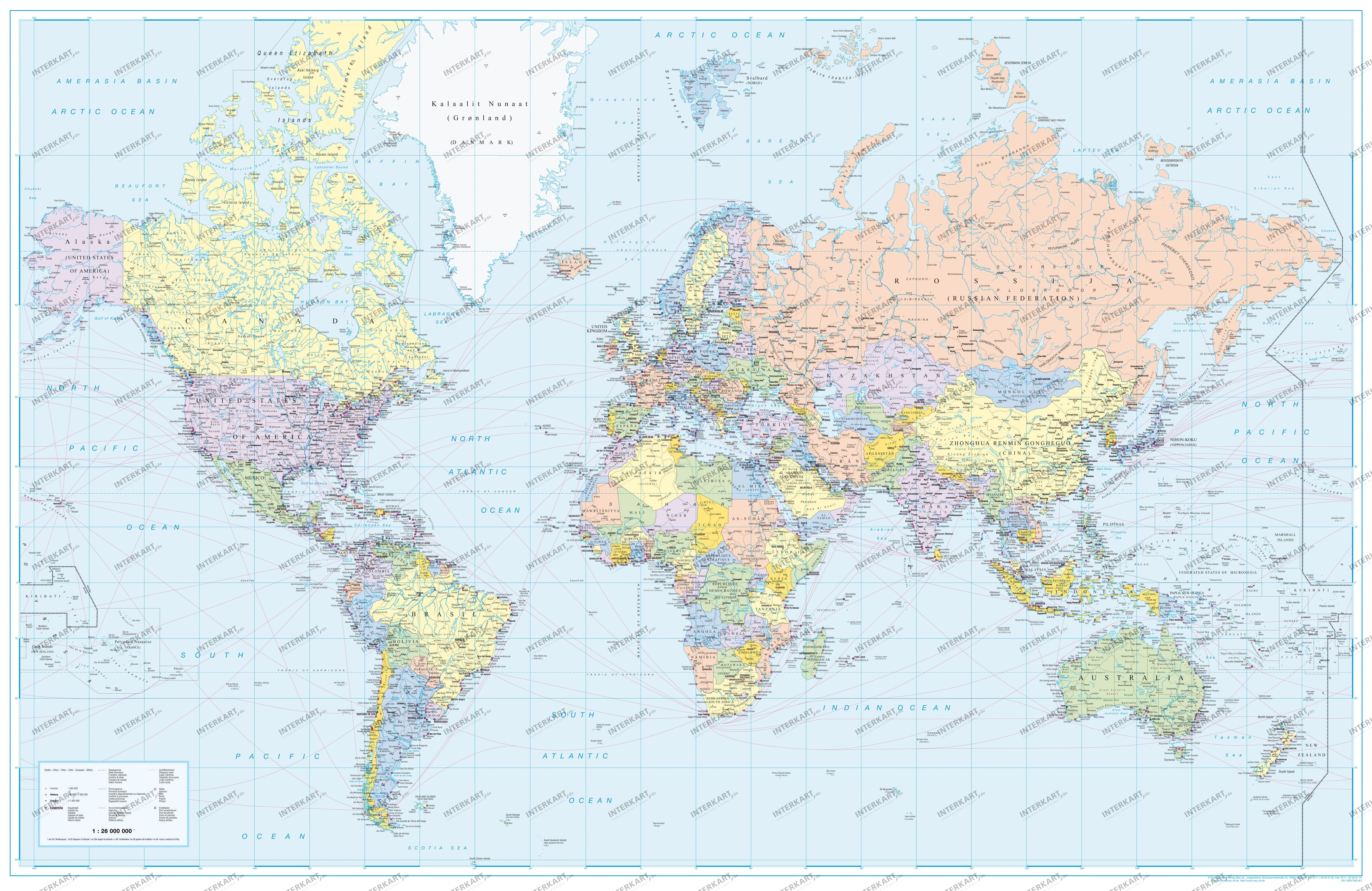 Politische Weltkarte mit Seehäfen 1:26 Mio