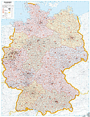 Post Code Map Germany 98 x 139cm - framed pinboard