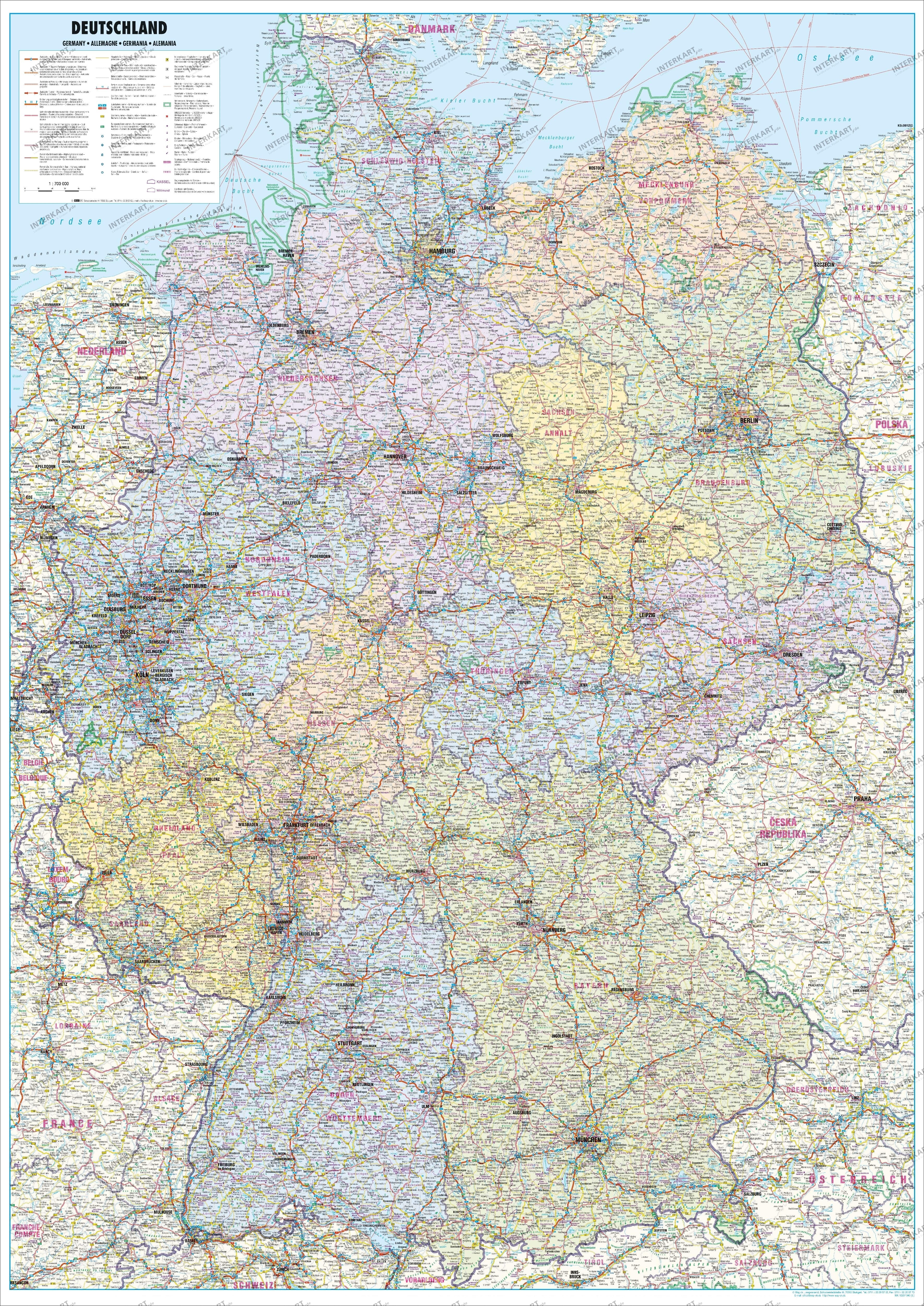 Straßenkarte Deutschland Poster - Wandkarte Way-ok