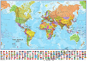 Politische Weltkarte mit Flaggen 1:40 Mio 102 x 72cm