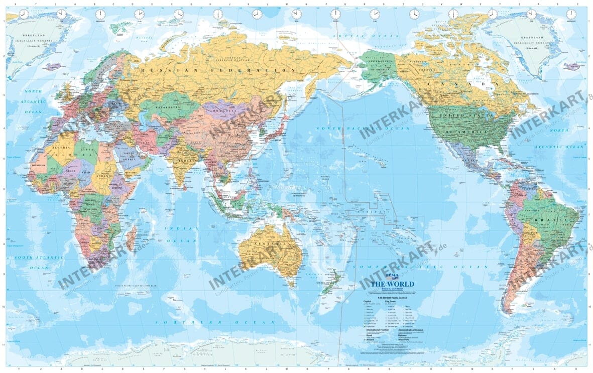 Politische Weltkarte - Pazifik Ansicht 1:30 Mio