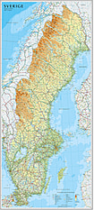 Schweden Karte (Standardformat) 54 x 122cm