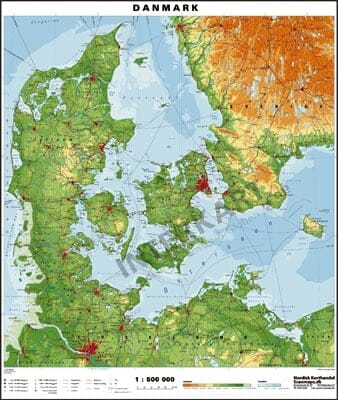 Danmark Kort Fysisk 70 X 82cm